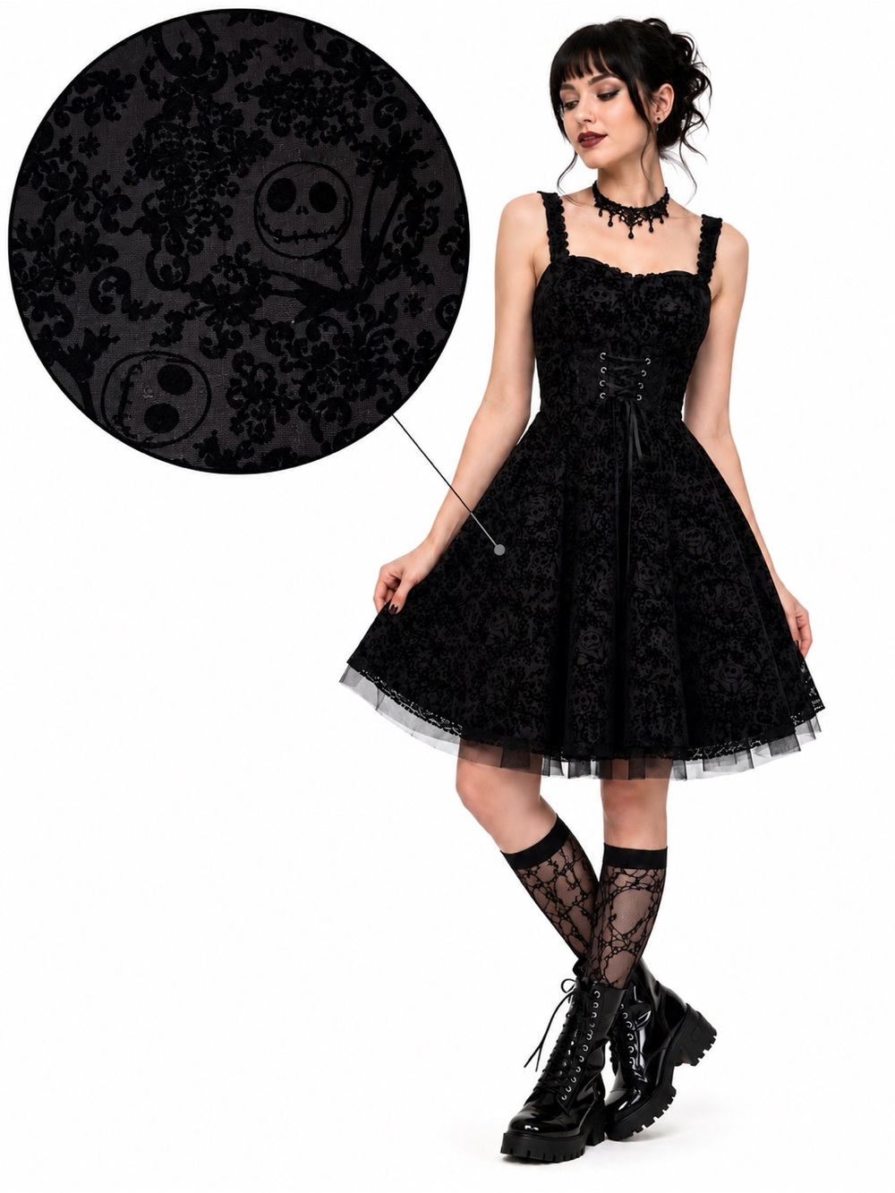 Disney Hot Topic Nightmare Before Christmas Flocked Dress Small Jack Skellington
